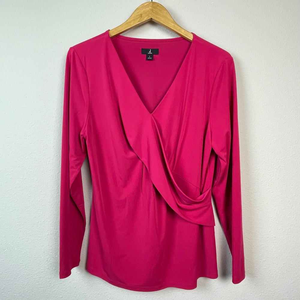 Jason Wu Wrap Front Blouse Womens Large Magenta Pink Excellent Draped V-Neck Top